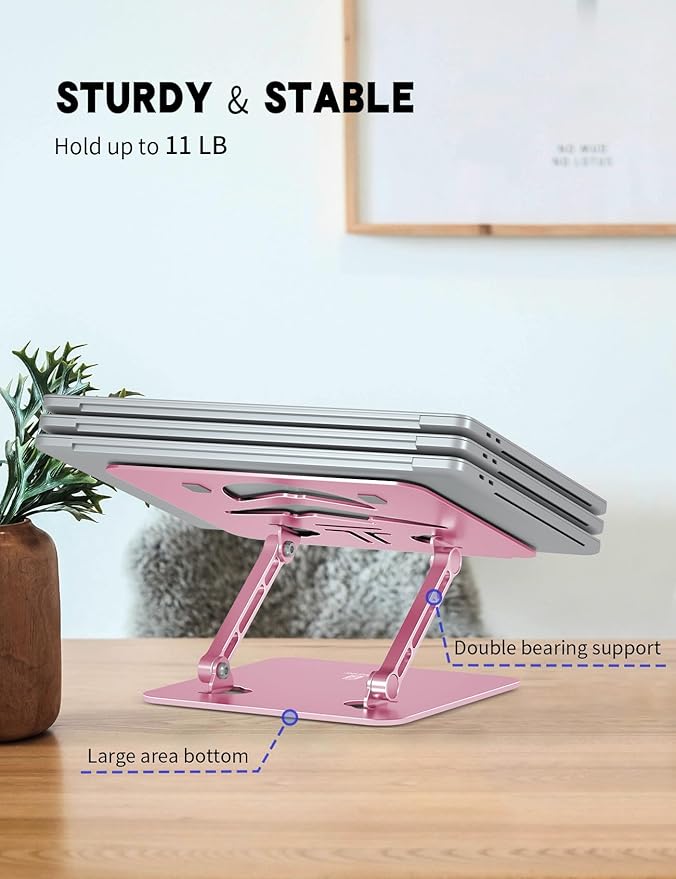 Laptop Stand Adjustable Laptop Holder for Desk, Foldable Laptop Riser Portable Computer Stand Compatible with MacBook, Lenovo, HP and All Laptops up to 16 inches Puce Pink