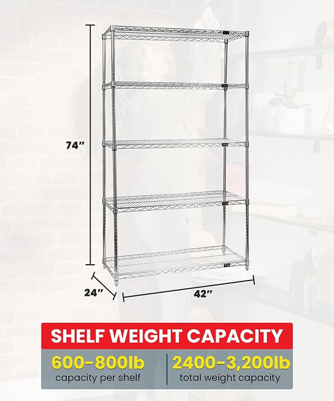 Quantum Storage Systems WR74-2442C-5 Starter Kit Wire Shelves Chrome 5 Shelves 74" H x 42" W x 24" D