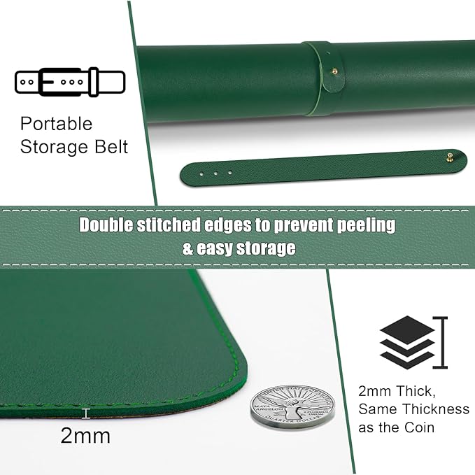 Dual-Sided Desk Pad, Natural Cork & PU Leather Mouse Pad for Desk, Desk Pad Protector, Non-Slip Desk Mat for Office and Home Work, (Dark Green, 23.6" x 13.7")