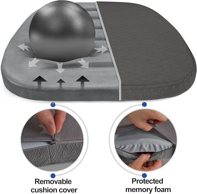 BUYUE Luxury 100% Pure Memory Foam Chair Cushions 4 Pack, Jacquard 16" U-Shape Comfortable Dining Chair Pads, Removable Slip Resistant Kitchen Chair Seat Cushions, (Set of 4, Grey)