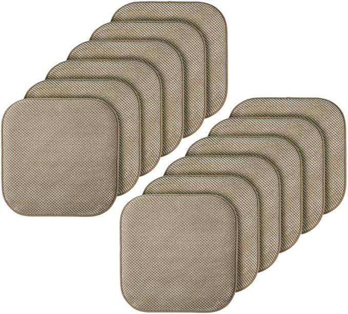 GoodGram 12 Pack Non Slip Ultra Soft Chenille Honeycomb Premium Comfort Memory Foam Chair Pads/Cushions - Assorted Colors (Taupe, 12 Pack)