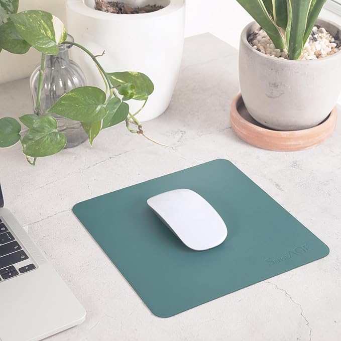 SenseAGE Slim Mouse Pad for Home/Office, Portable Mouse Mat for Computer & Laptop, Fabric Style Vegan Leather, Non-Slip Base, Compatible with Laser and Optical Mouse, 8.66” x 8.66” (Dark Grey)