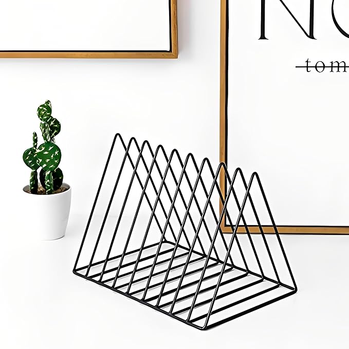 Sooyee 9 Slot Black Magazine Holder, Desktop File Sorter Organizer Triangle Bookshelf Decor for Home Office, Iron Wire, 10.2" L x 7" W x 6.9" H