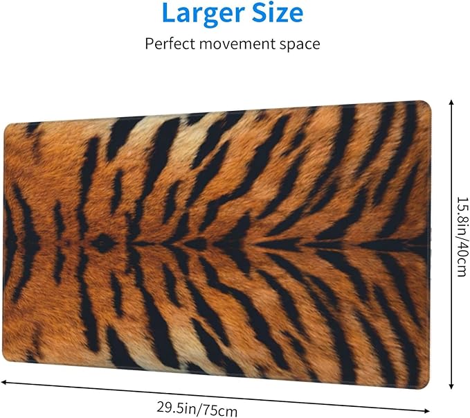 Tiger Stripes Print Large Mouse Pad & Desk Mat Animal Skin Texture Extended Mousepad Non-Slip Rubber Base Laptop Computer Keyboard Pad for Gaming, Office & Home Decor, XXL - 29.5" X 15.8"