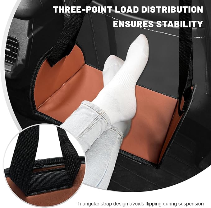 Car Rear Seat Footrest, Comfortable Foot Hammock with Adjustable Straps, Portable Foot Sling Leg Rest Travel Essentials for Women and Men, Universal Car Accessories (Brown)