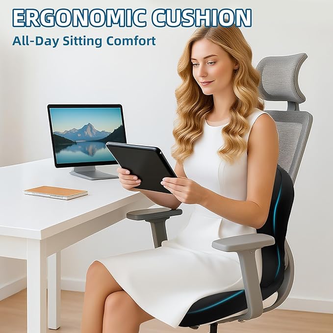 Seashell Seat Cushion - Memory Foam Cushion for Office Chair, Car Seat, Airplane - Sciatica & Hip & Coccyx Pain Relief for Long Sitting Office Workers, Car Drivers