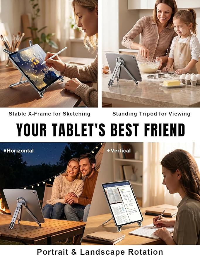 4-in-1 Foldable Laptop Stand & Magnetic Phone Holder, Silver Aerospace Aluminum Portable Desk Mount with N52 MagSafe Compatible Tripod Handle for MacBook Pro, iPad, Travel & Vlogging