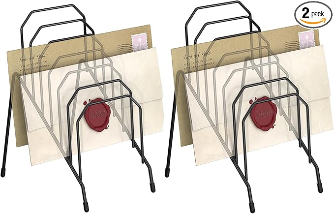Gawerk Incline Desk Mail Organizer, Mail Sorter Letter Organizer Rack with 6-Section Vertical Compartments Rack for Letters, Postcards, Brochures, Mail Holder for Office, Home, School (2 Pack)