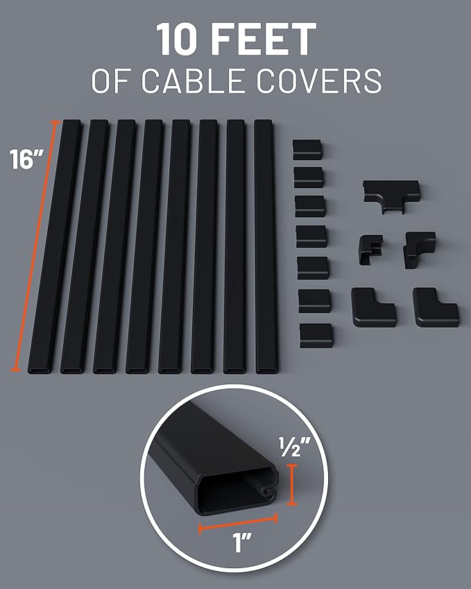 ECHOGEAR Cord Cover Raceway Kit - Peel & Stick Channel with 10' of Cable Hiders - Includes Connector Pack to Customize Your Cable Management - Black