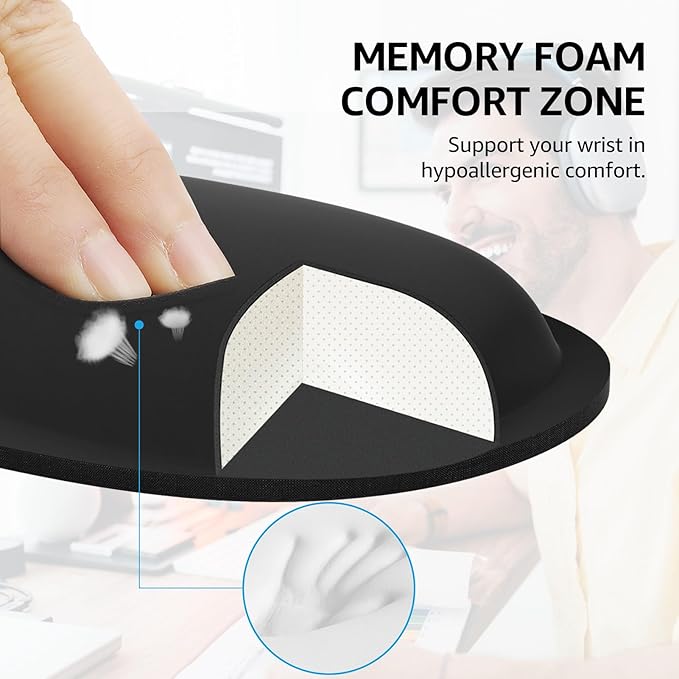 KTRIO Ergonomic Keyboard Wrist Rest, Memory Foam Wrist Support for Typing, Gaming, Office and Home Use, Black
