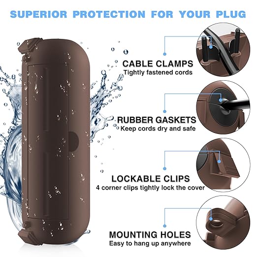 Flemoon [3 Pack] Outdoor Extension Cord Waterproof Cover, Weatherproof Electrical Connection Box for Outdoor Plug, Outlet, Outdoor Outlet, Socket, Halloween, Christmas Holiday Decoration Light, Brown