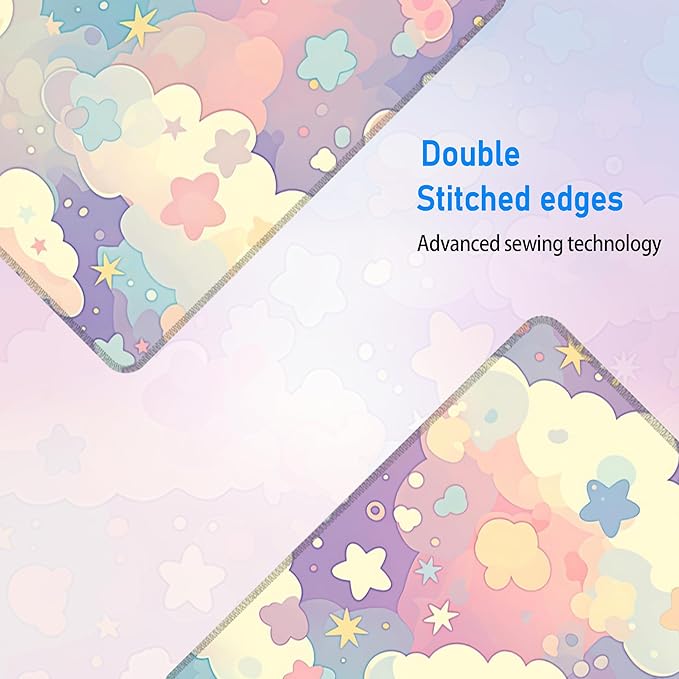Cute Large Mousepad,Colorful Clouds and Stars Aesthetic Mouse Mat,Extended Pastel Pink Kawaii Women Office Desk Decor Mat,Girly Dreamy Mouse Pad for Work Game Office and Home,31.5 x 12in
