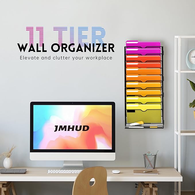 11-Tier Wall File Organizer, Wall File Holder Mesh Mail Organizer for Papers, Folders, Letters, Magazine Rack for Office Home Classroom, Black