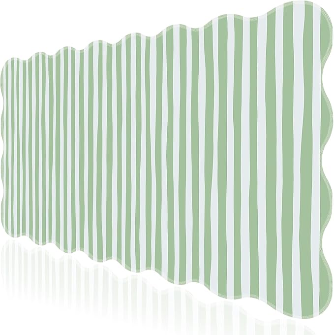 L-SPOUTTO Green Striped Mouse Pad,Scalloped Desk Mat XXL Large Geometric Gaming Mousepad,35.4x15.7in Non-Slip Rubber Base Keyboard Pad Waterproof Desktop Mat for Laptop Computer Game Home Office