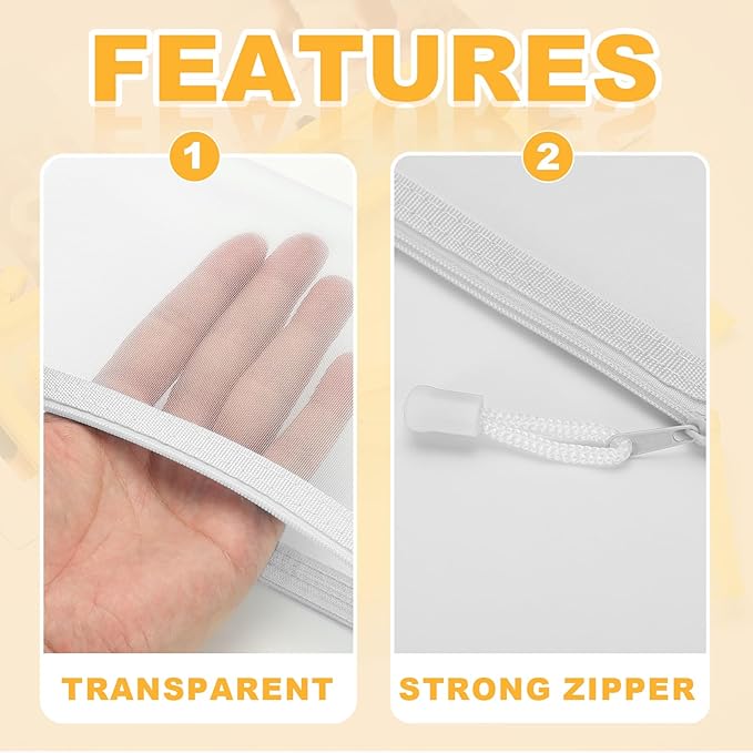 PATIKIL A4 Mesh Zipper Pouch Bags, 5 PCS Mesh Bags with Zipper Plastic Storage Pocket for Organizing File Beads Office Home Supplies, 34x24cm, White