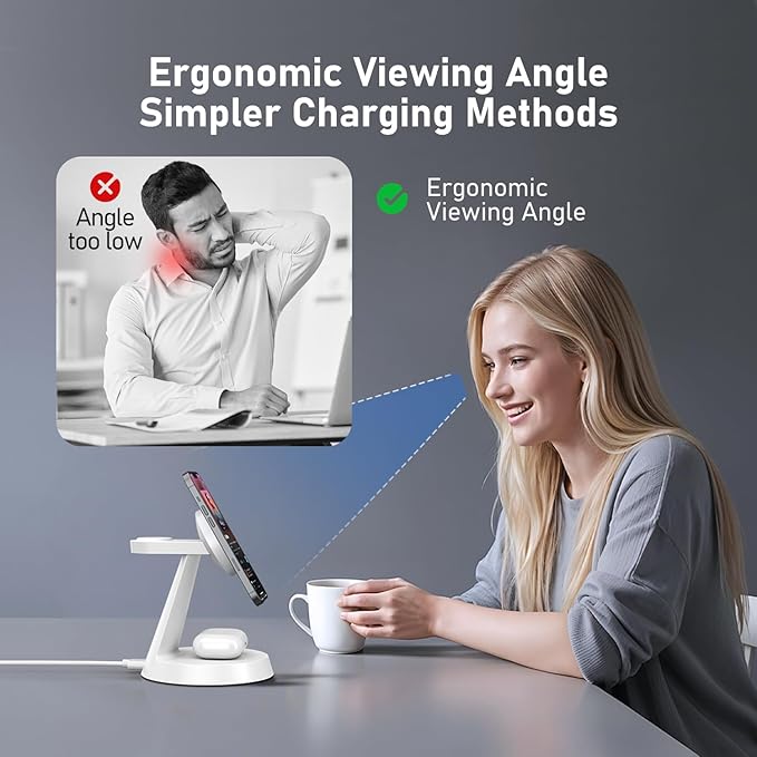iPhone Charging Station 3 in 1 Wireless Charger for Apple Devices, 15W MagSafe Stand Compatible with iPhone 17 16 15 14 13 12 Pro Max Plus, Charging Dock for AirPods 4 3 2 & iWatch Series (White)