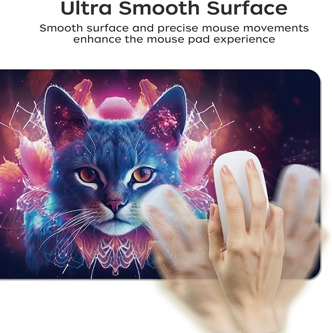 Leather Desk Mat 35.4" x 15.7", Desk Pad for Computer or Laptop, Computer Mat Mouse Pad for Keyboard or Mouse, Large Desk Mat for School, Office, Home (35.4" x 15.7", Cat)