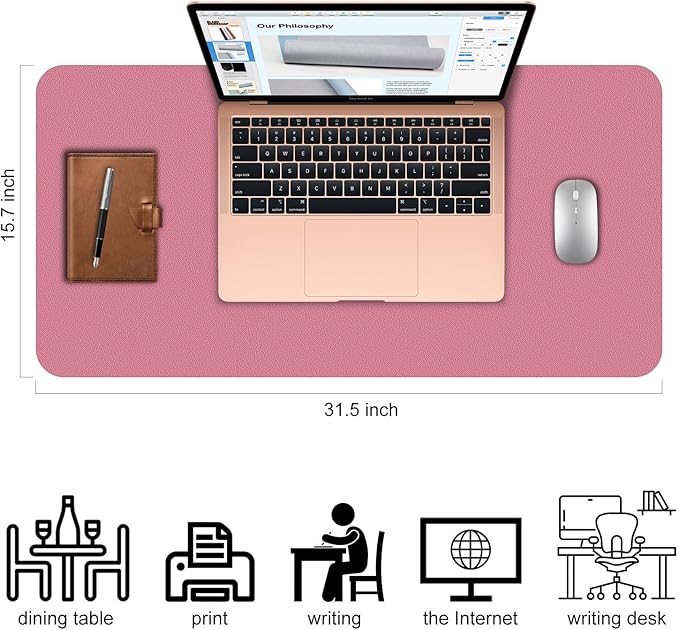 Desk Pad,Large Mouse Pad, Non-Slip PU Leathers Writing Pad,Desktop Protection Pad,Computer Desk Pad, Waterproof Table Mat, Desk Mat for Office and Home Writing (31.5"x 15.7")
