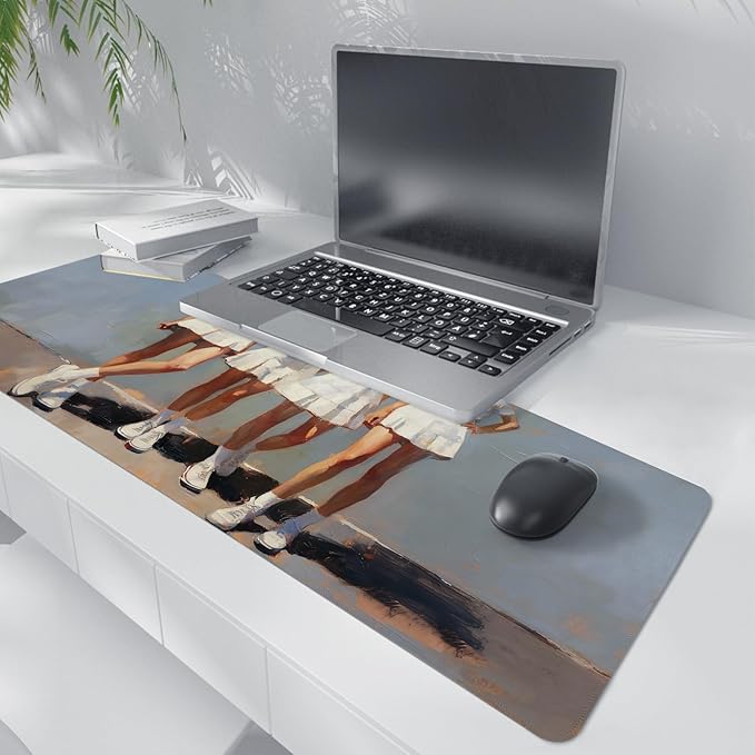 Preppy Girls Large Mouse Pad,Aesthetic Vintage Casual Fashion Desk Mat,Coquette Minimalist Neutral Girly Art Mousepad for Home Office Dorm Desktop Decor,31.5x11.8 Inch