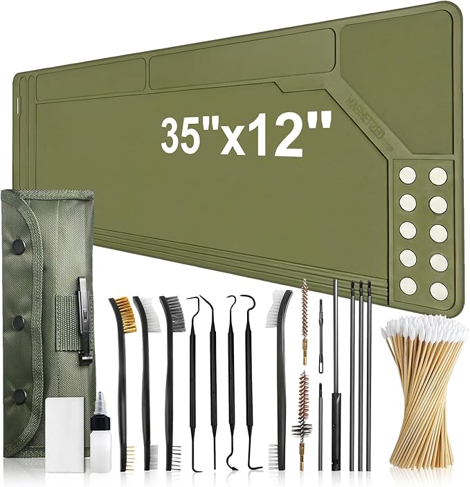 Gun Cleaning Kit with Mat, 35"x12" Rifle Shotgun Cleaning Mat Anti-Slip PP Material with Gun Cleaning kit, Magnetic Maintenance Mat with Organizer Parts Tray,Protective Workbench Mat for Gun Cleaning