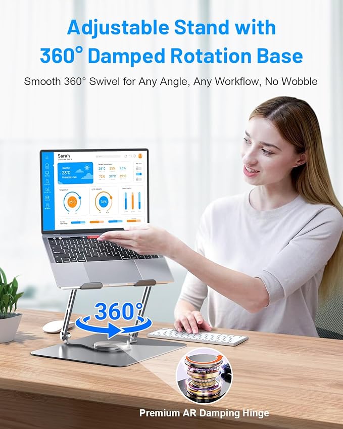 Metfut Laptop Cooling Pad with Detachable Fan & Cooler, Adjustable Height & Angle, 360 Rotation Base, Carbon Steel Framework, Ultra-Quiet & Super Sturdy for 15.6” Laptop, DJ Mixer Workstation (Grey)