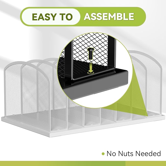 MINDEPOT Desk File Organizer Vertical 7 Sections Mesh File Sorter Paper Storage Organizer for Desk, Office Organization File Holder Rack, White