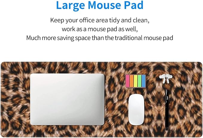 Leopard Large Mouse Pad & Desk Mat Wildlife Fur Print Extended Mousepad Non-Slip Rubber Base Laptop Computer Keyboard Pad for Gaming, Office & Home Decor, XL - 31.5" X 11.8"