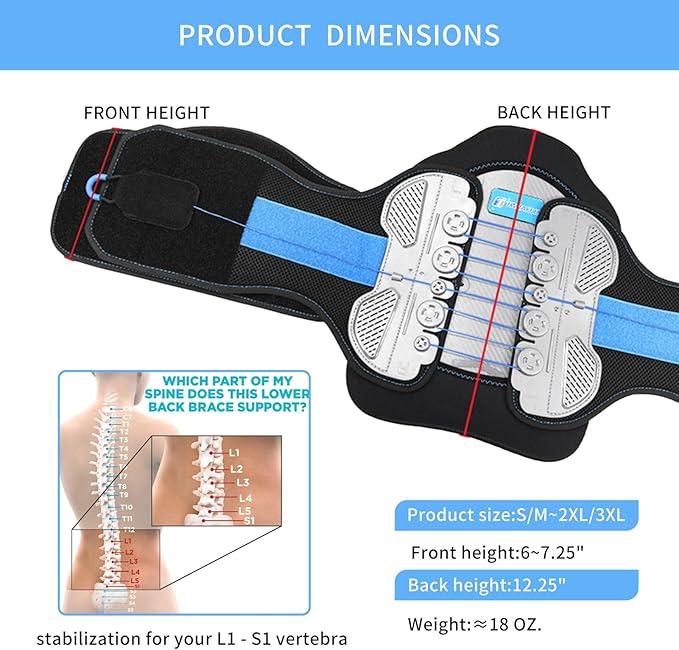 LSO Back Brace with Maximum Decompression Plate&Comfort Curve Back Support New Added Color with Foam Pad, Dual Pulley System Lumbar Support Belt for Lower Back, Spine, Disc(L/XL fit belly 33.75-47")