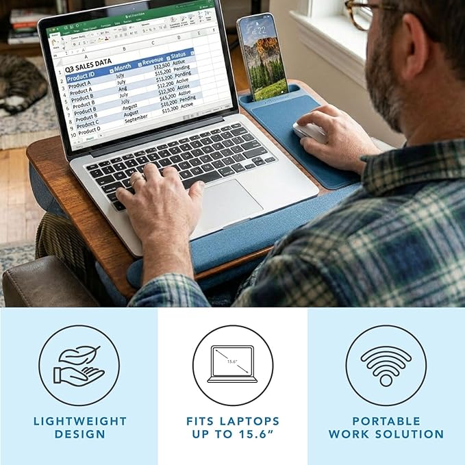 LAPGEAR Home Office Pro Lap Desk with Wrist Rest, Mouse Pad, and Phone Holder - Espresso Blue - Fits up to 15.6 Inch Laptops - Style No. 91622