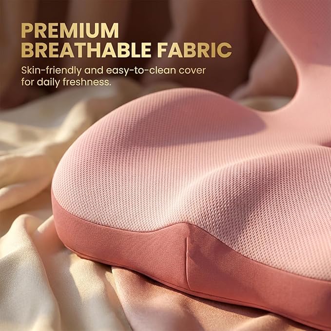 SakerPlus Seat Cushion Chair Cushions Ergonomic Memory Foam Seat Cushion, L-Shaped Office Chair Cushion & Car Seat Cushion for Long Sitting, Lower Back Support Pillow for Office, Home, Driving (Pink)