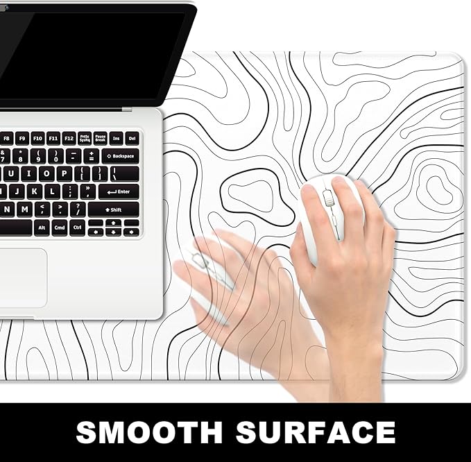 BOSOBO Large Mouse Pad, Desk Pad, XXL XL Extended Gaming Mouse Pad, Desk Mat for Office & Home, Long Keyboard Mat, Desktop Full Cover 31.5" x 11.8", Minimalist Topographic Map White
