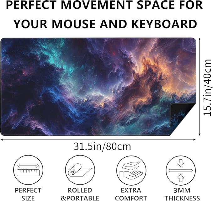 AQQA Large Desk Mat, Double-Sided Reversible Extended Mouse Pad, Galaxy and Starry Night Pattern, Waterproof & Non-Slip Gaming Keyboard Pad, Office & Home Desk Decor,31.5”x15.7”