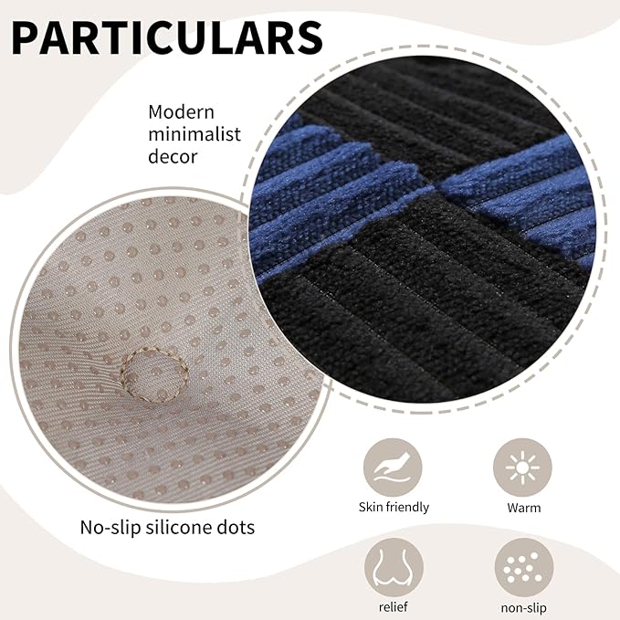 Office Stacking Chair Cushions 4 Pack, Corduroy High Density Foam Kitchen Seat Cushions with Ties, Square 17" x 17" Indoor Non-Slip Dining Chair Pads, Black+ Navy，4pcs
