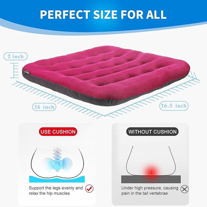 SINOSSO Excellent Support Effect Office Chair Cushion 1 Pack, Luxury Air Mesh Breathable Non-Slip Desk Computer Seat Cushion, Kitchen Dining Room Square Chair Pad (1 Count, Rose Pink)