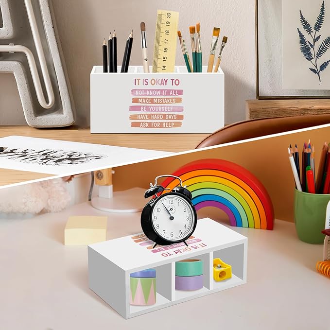 It Is Okay to Pink Pen Pencil Holder for Desk, Mental Health Office Desk Accessories, Inspirational Pen Holders Organizer for Office Classroom Therapy School, Mental Health Decor