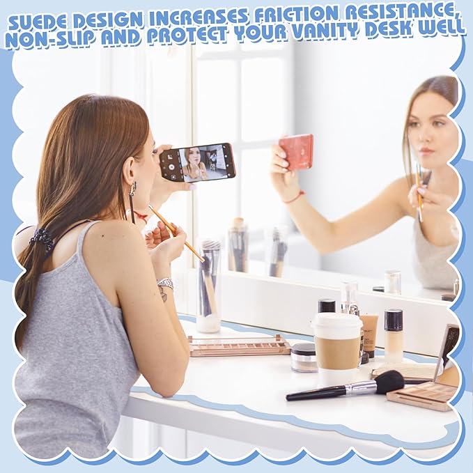 Teenyyou Makeup Mat for Vanity Protect Scalloped Makeup Mat 31.5 x 15.8'' Vanity Cover Top 2026 Graduation Gifts Dual-Sided Dressing Table Pad Waterproof Mouse Pads for Dormitory Desktop(Blue Edge)