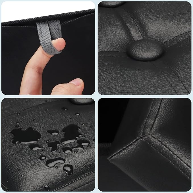 Bsketa Storage Ottoman Foot Rest Stool, Small Leather Storage Ottomans Bench, Folding Footstool with Side Pockets, Foot Rest Under Desk for Living Room Bedroom, 16x12x12 in, Black