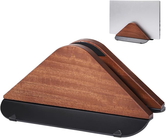 Adjustable Laptop Stand, Wooden Vertical Desktop Holder, Black Walnut, Tablets & E-Book Compatible, Anti-Scratch & Non-Slip, Max 1 in