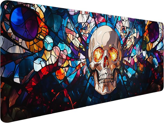 Cartoon Skull Gaming Mouse Pad Vintage Stained Glass XL Mouse Pad Large Mousepad Extended Laptop Keyboard Mat Gaming Desk Pad Mouse Mat 31.5"x11.8" Office Computer Keyboard Laptop Home