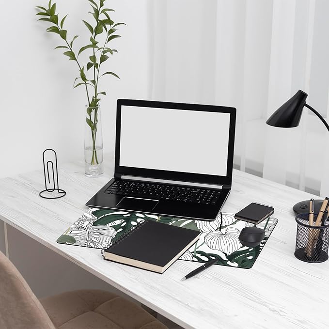 Tropical Leaf Extended Large Gaming Mouse Pad Split Leaf Philodendron Plant XXL Mousepad Desk Pad Mat for Keyboard and Mouse, Non Slip Rubber Base Mousepad with Stitched Edges, 31.5 x 15.8 in