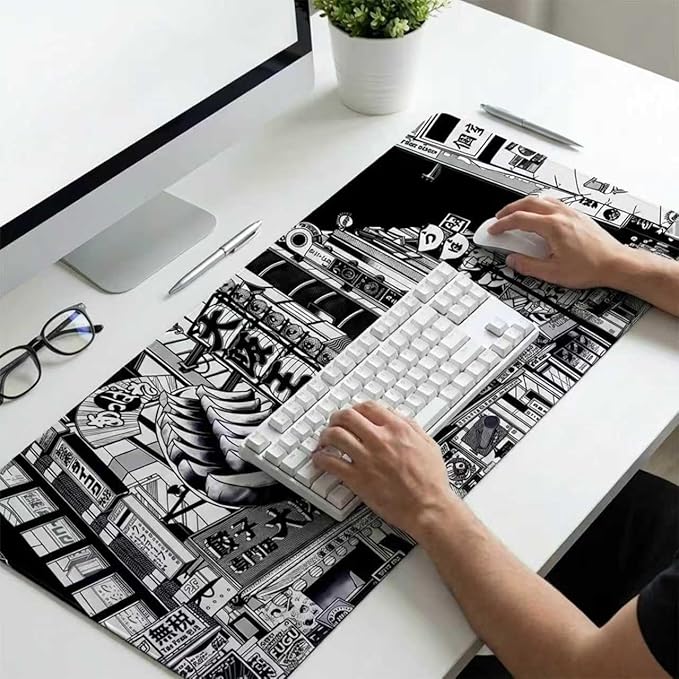 Japanese Street Gaming Mouse Pad Large,Anime Mousepad Gaming Mouse Mat,31.5 x 15.7 Desk Mat Anime Mouse Pad for Desk,Extended Keyboard Mousepad with Non-Slip Base and Stitched Edge 800X400X4mm
