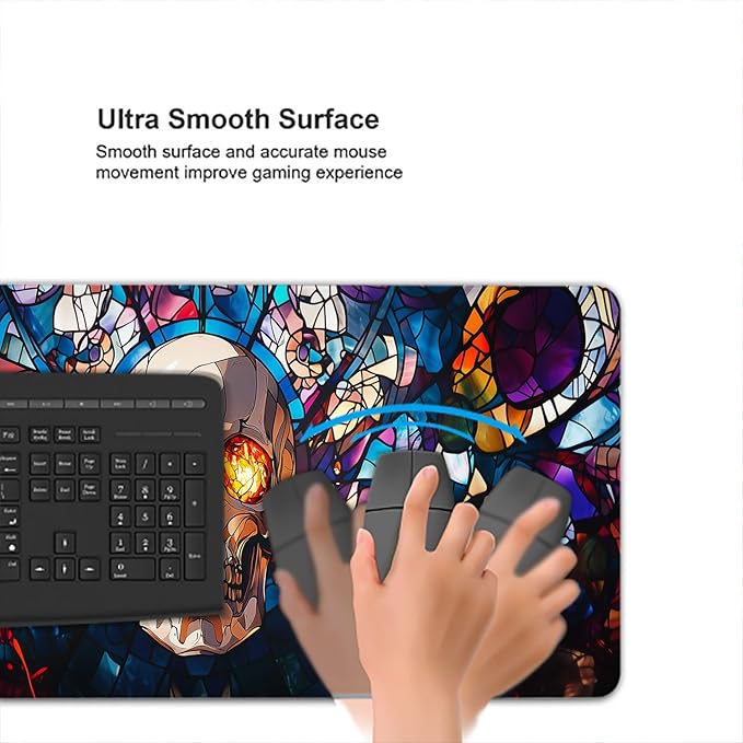 Cartoon Skull Gaming Mouse Pad Vintage Stained Glass XL Mouse Pad Large Mousepad Extended Laptop Keyboard Mat Gaming Desk Pad Mouse Mat 31.5"x11.8" Office Computer Keyboard Laptop Home