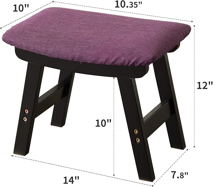 Kitsanery Foot Stool,Ottoman,Bamboo Small Sofa Foot Rest Under Desk,Extra Seating for Living Room, Bedroom and Kitchen (Black Stool Legs - Purple Surface)