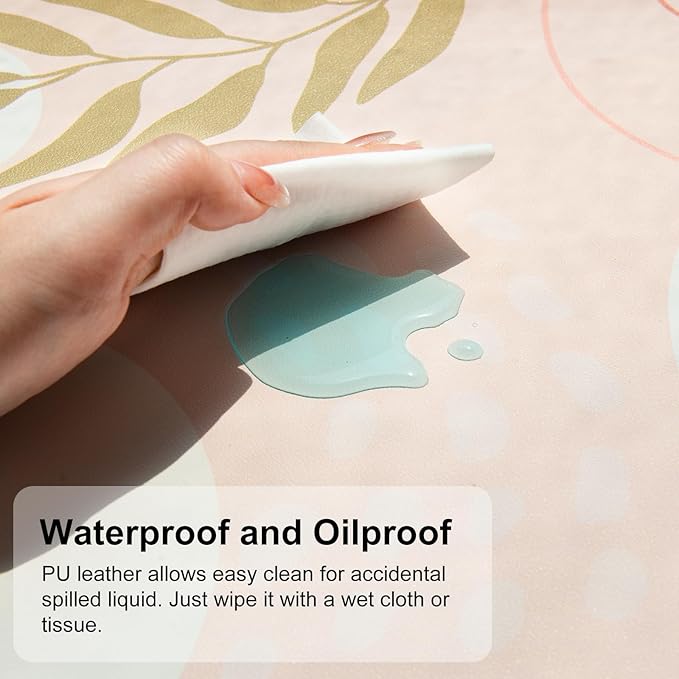 QiyI Large Mouse Pad, Cute Desk Mat for Desktop, Women Girls Minimalist Pink Office Desk Accessories, PU Leather Waterproof Gaming Mousepad, Tropical Leaves Desk Pad Computer Mat, 31.5" x 11.8"