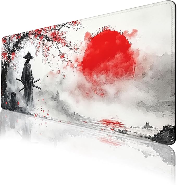 Japanese Samurai Mouse Pad Red Sun Landscape Mousepad XL Large Gaming Mouse Pad Laptop Keyboard Mat Desk Pad Office Computer Keyboard Laptop 31.5"x11.8"