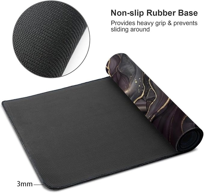 Black Gold Marble Mouse Pad 48x24in, Luxury Abstract Extended Desk Mat, Non-Slip Waterproof Keyboard Pad for Office & Gaming