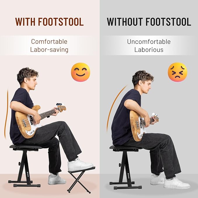 CAHAYA Guitar Foot Rest Stool - 6 Position Height Adjustable Footstool with Non-Slip Rubber Pad for Classical Acoustic Electric Bass Guitar Player Black