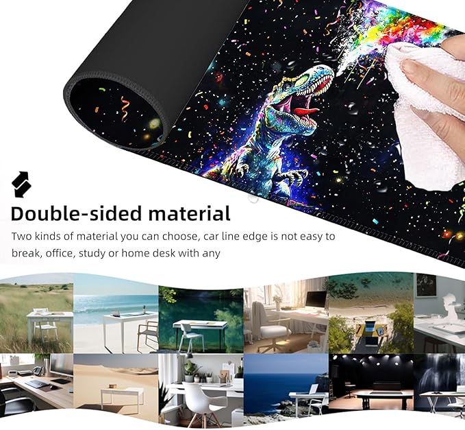 Ergonomic Mouse Pad Set with Wrist Support for Keyboard and Wrist Rest for Mouse, Memory Foam Comfort, Non-Slip Large Desk Mat for Home Office Pain Relief,Colorful Dinosaur