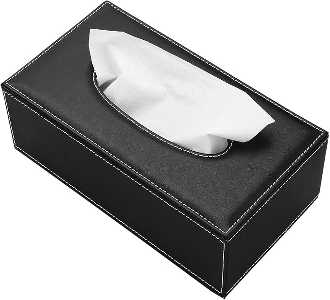 KINGFOM 3PCS/SET Desk Organizer Sets Leatherette Office Accessories Supplies Including Tissue Holder,Pencil Holder and Business Name Cards Stand Black