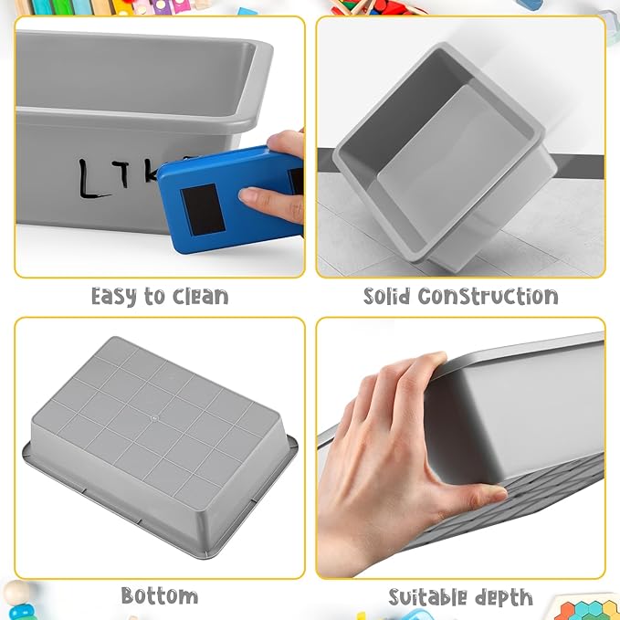 Hoteam 10 Pcs Flat Storage Organizer Tray Bin Paper Tray for Classroom Plastic Stackable File Organizer for School Office Teacher Book Organization(Gray,13.78 x 9.84 x 3.15 Inch)